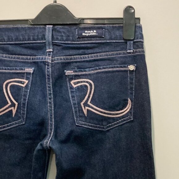 Rock and Republic Kasandra Dark Blue Flare Jeans 27/31 - Picture 9 of 13